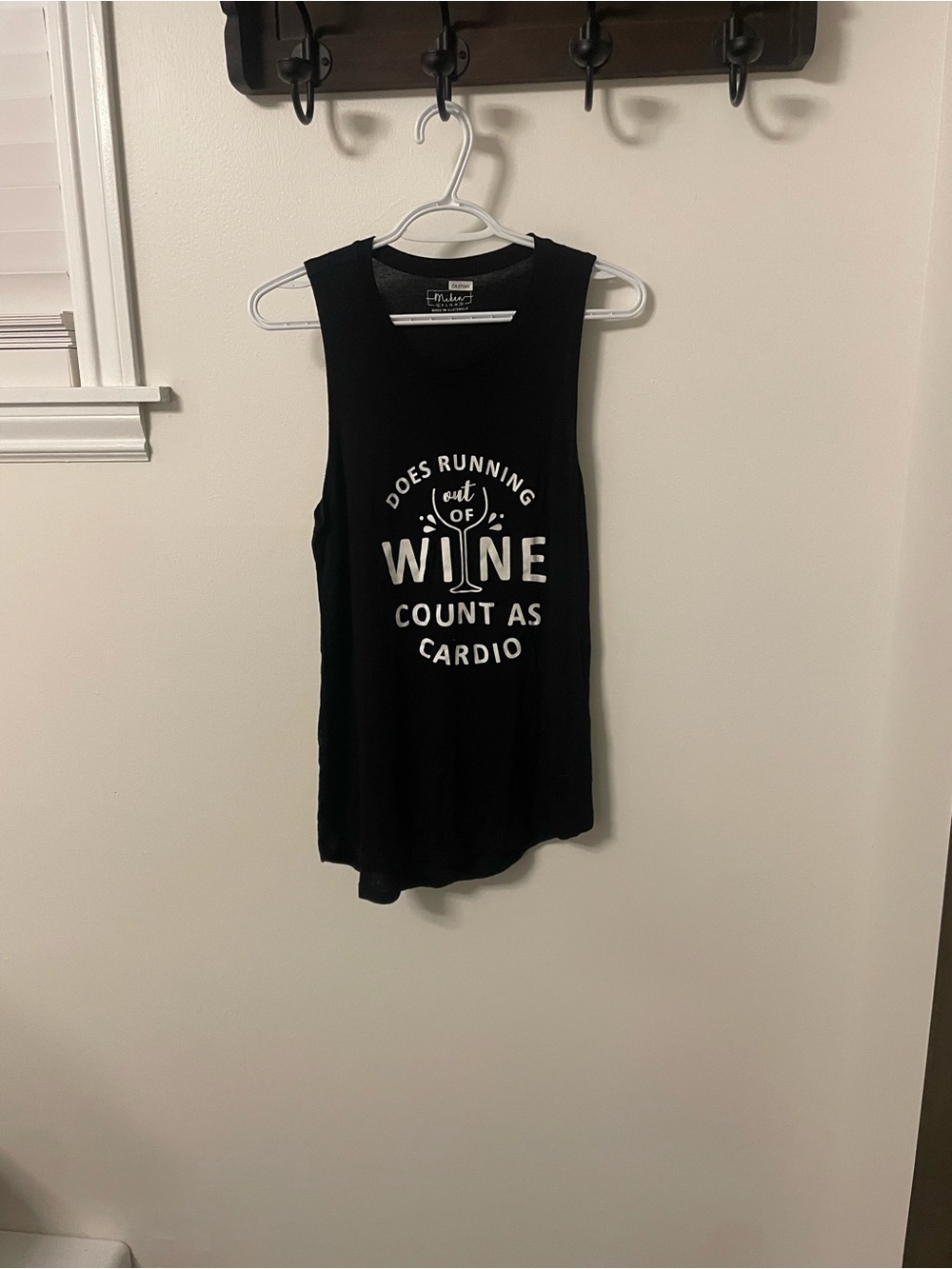 Miken Black Graphic Tank with Wine Slogan